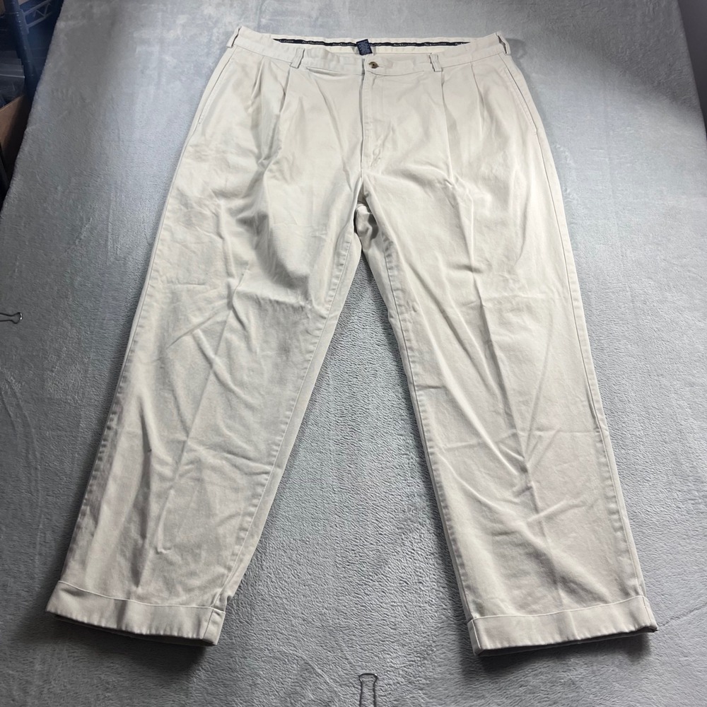 Polo Ralph Lauren Mens 42x30 Pleated Chino Pants Beige Cotton Cuffed Trousers